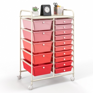 Costway 15 Drawer Rolling Storage Cart Tools Scrapbook Paper Office School Organizer