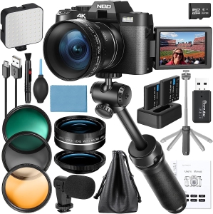 NBD 4K Digital Camera for Photography 48MP Vlogging Camera for Youtube with Microphone, WiFi, 3-Color Filter and Tripod Grip, Video Camera with Wide-Angle&Macro Lens