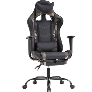 BestOffice Ergonomic Desk Executive PU Leather Computer Lumbar Support with Footrest Modern Task Rolling Swivel Racing Chair for Women&Men, camo