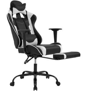 BestOffice Ergonomic Desk Executive PU Leather Computer Lumbar Support with Footrest Modern Task Rolling Swivel Racing Chair for Women&Men, white Free shipping