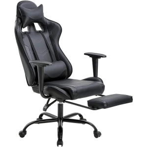 BestOffice Ergonomic Desk Executive PU Leather Computer Lumbar Support with Footrest Modern Task Rolling Swivel Racing Chair for Women&Men, Black