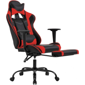 BestOffice Ergonomic Desk Executive PU Leather Computer Lumbar Support with Footrest Modern Task Rolling Swivel Racing Chair for Women&Men, red