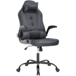 BestOffice PC Gaming Chair Ergonomic Office Chair Desk Chair with Lumbar Support Flip Up Arms Headrest PU Leather Executive High Back Computer Chair for Adults Women Men (Grey)