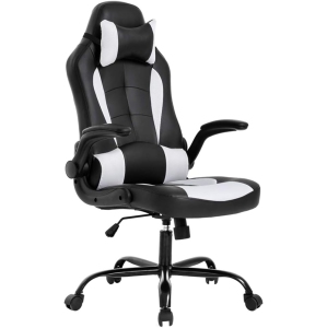 BestOffice PC Gaming Chair Ergonomic Office Chair Desk Chair with Lumbar Support Flip Up Arms Headrest PU Leather Executive High Back Computer Chair for Adults Women Men (White)