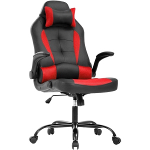 BestOffice PC Gaming Chair Ergonomic Office Chair Desk Chair with Lumbar Support Flip Up Arms Headrest PU Leather Executive High Back Computer Chair for Adults Women Men (Red)