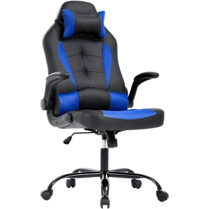 BestOffice Gaming Chair Office Chair Desk Chair with Lumbar Support Flip Up Arms Headrest Swivel Rolling Adjustable High Back Racing Computer Chair for Women Men Adults,Blue