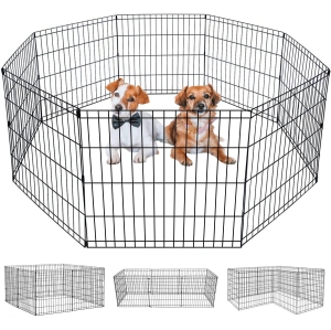 Foldable Metal Dog Playpen Pet Puppy Playpen Dog Pen Indoor Outdoor 8 Panel 24 Inch Dog Fence Exercise Pen Gat Playpen for Pet Animals,24”