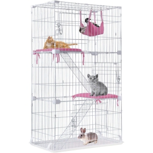 Cat Cage Cat Crate Kennel Cat Playpen with Free Hammock Perching Shelves 3 Cat Bed 3 Front Doors 2 Ramp Ladders,67 inches