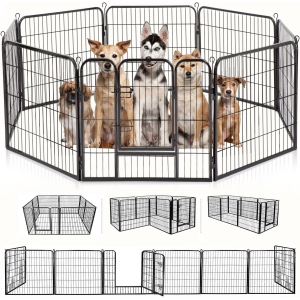 BestPet Dog Playpen Pet Dog Fence 32" 8Panels Metal Dog Pen Outdoor Exercise Pen with Doors for Large/Medium /Small Dogs,Pet Puppy Playpen for RV,Camping,Yard