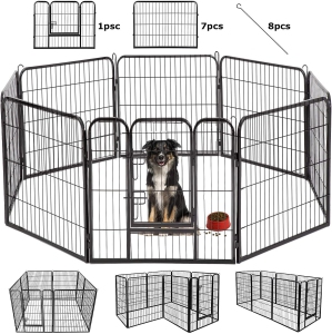 BestPet Dog Playpen Pet Dog Fence 40" 8Panels Metal Dog Pen Outdoor Exercise Pen with Doors for Large/Medium /Small Dogs,Pet Puppy Playpen for RV,Camping,Yard