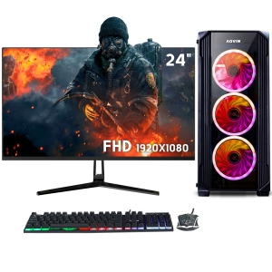 Gaming Desktop AQVIN tower Computer PC - New 24-inch Curved Gaming Monitor ( Intel i7 / 32GB RAM / 1TB SSD / RX 580 8GB / Windows 10 Pro ) - Only at Best Buy