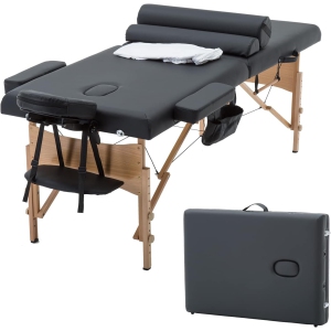 Massage Table Portable Massage Tables Spa Bed Table 84 Inch Long, 2 Folding Height Adjustable Salon Bed W/Sheet Cradle Bolsters Hanger Facial Bed Tattoo Bed