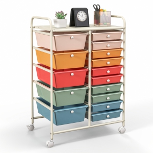 Costway 15 Drawer Rolling Storage Cart Tools Scrapbook Paper Office School Organizer