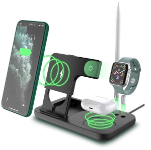 Raxxio 4 in 1 Wireless Charger, Qi-Certified Fast Charging Dock Station, iPhone 14/14Plus/13/12/11 Pro/XS/XR, AirPods, Samsung Galaxy S23/S22/S21/S20