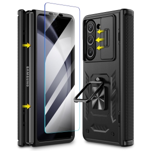 Case for Samsung Galaxy Z Fold 5 with Screen Protector, Kickstand Ring Holder, Slide Camera Cover and Hinge Protection - Shockproof for Z Fold 5 5G Phone 2023 - Black