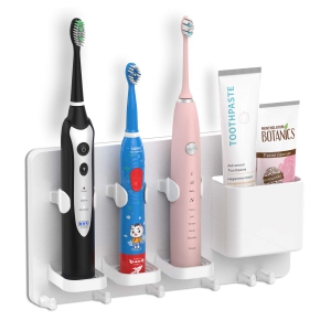 Adhesive Electric Toothbrush Holder Wall Mounted Razor Hanger Bathroom Organizer Box ABS (White)