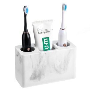 Toothbrush Holder, 3 Slots Large Electric Toothbrush Toothpaste Stand, 6.3x2.8x3.8 inch Resin Storage for Bathroom Accessories Set Vanity Counter Sink Organizer Caddy Marble