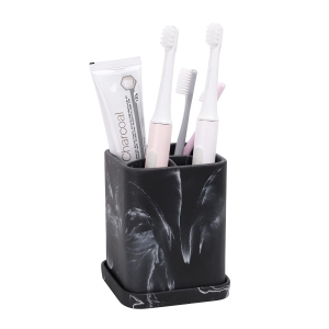 Toothbrush Holder, Countertop Marble Look Electric Toothbrush Toothpaste Makeup Brush Razor Holder Stand Bathroom Organizer with Detachable Tray