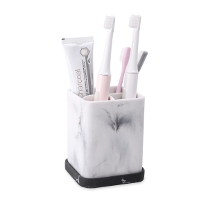 Toothbrush Holder, Countertop Marble Look Electric Toothbrush Toothpaste Makeup Brush Razor Holder Stand Bathroom Organizer with Detachable Tray