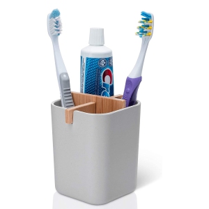 Bamboo Toothbrush Holder for Bathroom with 4 Compartments, Electric Toothbrush Holder, Countertop Stand Organizer for Kitchen Utensils Office Supplies Bathroom Toothpaste