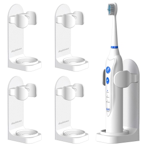 Upgraded Adhesive Electric Toothbrush Holder Wall Mounted Adjustable Toothpaste Organizer 4 Pack (White)
