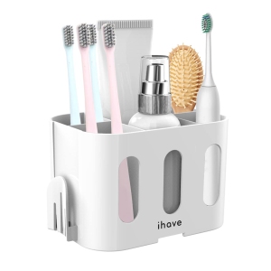 Toothbrush Holders for Bathrooms, Tooth Brush Holder Bathroom Organizer Countertop, Electric Tooth Brushing Holder with 5 Slots and 2 Hanging Holes