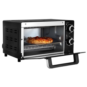 Total Chef 4-Slice Toaster Oven, 1000W, Black Compact Countertop Oven with Natural Convection, Baking Pan and Toasting Rack, Bake, Toast, Roast