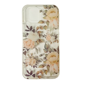 TopSave Transparent Hard PC Back w/ TPU Bumper+Embossing Flower Design Cover Phone Case for iPhone 12, iPhone 12 Pro(6.1),10