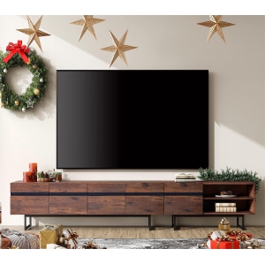 WAMPAT Modern 2 in 1 TV Stand for up to 100 inch TVs, Entertainment Center TV Console with Storage Cabinet& Adjustable Shelf Wood Media Console for Living Room, Brown,