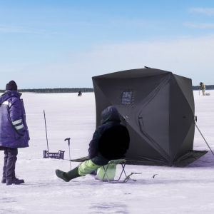 Outsunny 2 Person Ice Fishing Shelter, Pop-Up Portable Ice Fishing Tent  with Windows, Carry Bag and Anchors, Black