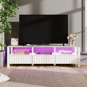 WAMPAT TV Stand with 16 Color LED Light, Modern Entertainment Center for 75 Inch TV Console Table with Storage Cabinet & Open Shelf for Living Room Bedroom Office,70 Inch,White