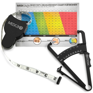 Body Fat Caliper and Measuring Tape for Body - Skinfold Calipers and Body Fat Tape Measure Tool for Accurately Measuring BMI Skin Fold Fitness and Weight-Loss, (Black)