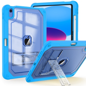 Case for iPad 10th Generation 10.9 inch 2022, Heavy Duty Shockproof Rugged Protective with Pencil Holder, 10.9" 10 Gen Translucent Cover with Kickstand for Kids, Blue