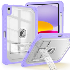Case for iPad 10th Generation 10.9 inch 2022, Heavy Duty Shockproof Rugged Protective with Pencil Holder, 10.9" 10 Gen Translucent Cover with Kickstand for Kids, Purple