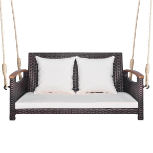 Gymax 2-seater hanging swing porch swing PE wicker swing outdoor hanging swing garden poolside