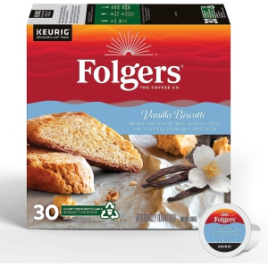 Folgers Vanilla Biscotti Flavoured Coffee, Single-Serve K-Cup Pods For Keurig Coffee Makers, 30 Count