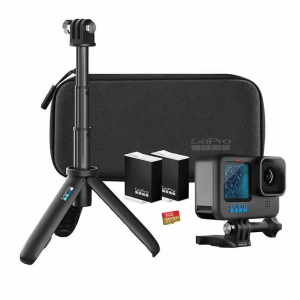 GoPro HERO11 Black - Essential Bundle - GoPro HERO 11 Black + 2 extra Battery + Compact Case + 64 GB MicroSD Card + Extension Pole
