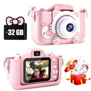 Kids Camera Toys for 3-12 Year Old Boys/Girls, Kids Digital Camera for Toddler with 1080P Video, Chritmas Birthday Festival Gifts for Kids, Selfie Camera for Kids, 32GB SD Card