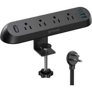 Desk Clamp Power Strip with USB-C PD 20W, Surge Protector, 4 AC Outlets & 4 USB Ports, ETL Listed, 6ft Flat Plug Extension Cord, Fits 1.97" Table Edge, Ideal for Home, Office, Dorm