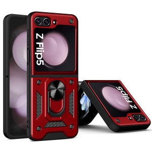 Samsung Galaxy Z Flip 5 Case with Ring Kickstand, Shockproof Flip Phone Case for Galaxy Z Flip 5 5G Support Magnetic Car Mount , Red