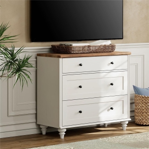 WAMPAT Mid Century TV Stand for 43 Inch TVs, Modern TV Console Table White Dressers with 3 Chest of Drawers for Living Room Bedroom