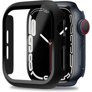 2 Pack Hard PC Case with Tempered Glass Screen Protector for Apple Watch Series SE/6/5/4 44mm, [Touch Sensitive] [HD Ultra-Thin] Full Protective Cover for iWatch 44mm, Black