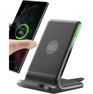 15W Qi-Certified Wireless Charging Stand: Fast Wireless Charger with Sleep-Friendly Adaptive Light. Compatible with iPhone 14, 13, 12 Pro, XR, XS, 8 Plus,