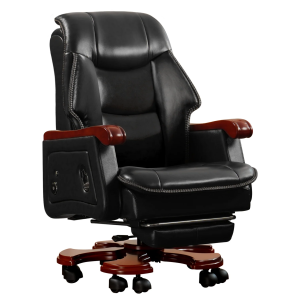 Kinnls Jones Fully Reclining Office Chair Ventilation, Heating Massage Chair with Footrest Genuine Leather with Solid Wood High Back Executive Office Chair (Massage Chair-Black)