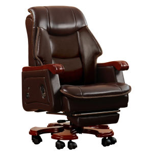 Kinnls Jones Fully Reclining Office Chair with Massage Ventilation and Heating,Genuine Leather with Solid Wood High Back Executive Office Chair Bid and Tall (Coffee)