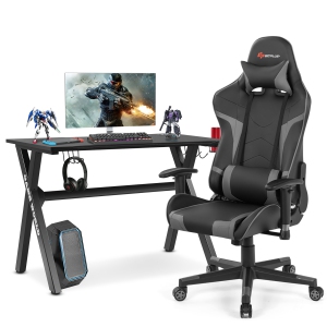 Goplus X-Shaped Gaming Desk & Racing Style Massage Chair Set Home Office