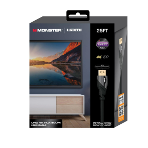 Monster MHV1-1027-US 25 ft. 4K UHD Platinum HDMI Cable, 60 Hz, 16 Bit, 21 GBPS, Supports OLED/QLED TVs