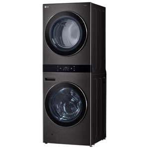 LG WashTower 5.8 Cu. Ft. ezDespense Electric AI Washer & 7.4 Cu. Ft. Dryer -Energy Star (WKEX300HBA) - Black Stainless