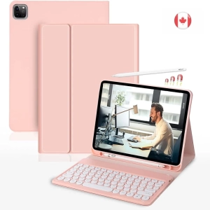 Detachable Wireless Bluetooth Keyboard Case for iPad Pro 11 Inch 2022/2021/2020/2018 - Smart Protective Cover with Pencil Holder - Pink