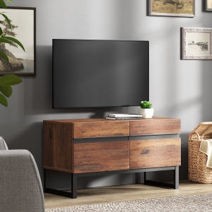 WAMPAT Modern TV Stand for TVs up to 50 inch, Entertainment Center TV Console with Storage Cabinet and Metal Base for Living Room, Brown
